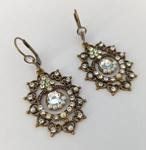 Michal Negrin Earrings Clear Pale Green Filigree Large Lace Victorian Revival - Picture 1 of 14