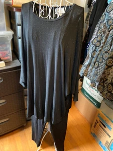 LASTING COMFORT Black Glitter Drapey Soft 2 Piece Pant Suit - Size 1X - Picture 1 of 6