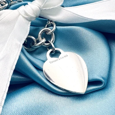 Tiffany & Co. 6.7" Round Chain Link Heart Tag Sterling Silver 925 Bracelet - image 1 of 4