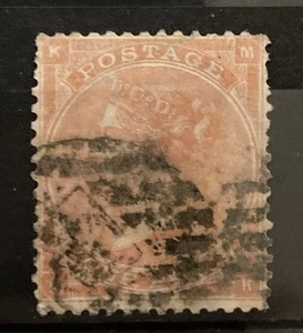 GB QV 1863. 4d Pale Red. Hair Lines. Used. Letters: KM. SG.81. CV £150 - Picture 1 of 2