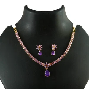 Gold Plated Cz Jewelry Set Indian Bollywood Bridal Party Wear Weding Women M78 - Picture 1 of 7