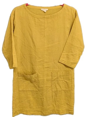 Vestido Eileen Fisher Petites Shift amarelo calêndula gaze de algodão orgânico PP/PTP - Imagem 1 de 3