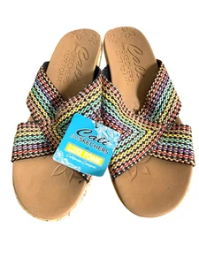 Skechers Beverlee WOMENS 6.5 NWT Rainbow Cross Strap Woven Wedges Style 38554 - Picture 1 of 12