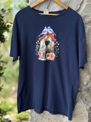 Camiseta Mujer Grande Lovebirds On Birdhouse Flores Pájaros Foto 1 de 4