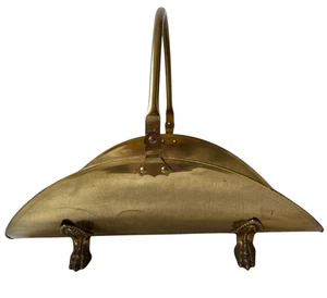 Vintage Polished Brass Claw Footed Fireplace Firewood Holder Carrier 22” x 14” - Picture 1 of 15