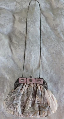 Judith Leiber Vintage Clutch Purse Cream Gold Silver Pink Flower  Jeweled Clasp  - Image 1 of 4