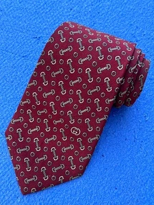 Authentic GUCCI Striped Snaffle Design On Red 100% Silk Necktie Tie - Picture 1 of 12