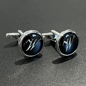 Black Round Name Initial Alphabet Letter Cufflinks Men Birthday Father’s Day Gif - Picture 1 of 6