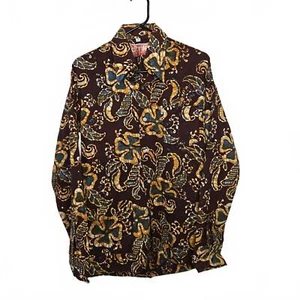 Vintage Batik Hemd Herren S Langarm Knopfleiste Blumen kräftiger Print 70er Jahre  - Bild 1 von 5