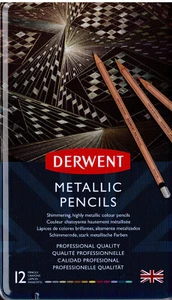 Derwent Metallic Pencils Tin Case 12-piece NEW GENUINE - Picture 1 of 1