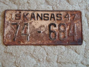 ANTIQUE 1947 KANSAS LICENSE TAG/PLATE - #74-684 - Picture 1 of 2