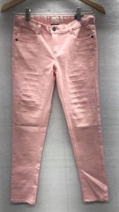 Real Love Girls Pants Size 14 Pink Faux Destroyed Pockets Skinny - Picture 1 of 12