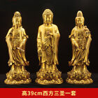 39 cm 3 pièces ensembles statue de Bouddha statue de Bouddha de la Trinité occidentale en bronze