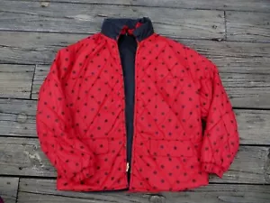 red & navy polka dot(reversible to solid navy)quilted & insulated jacket women L - Picture 1 of 11