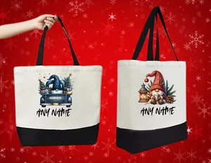 PERSONALIZED CHRISTMAS GNOME CANVAS TOTE - Picture 1 of 2