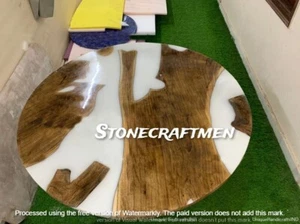 White Epoxy Resin Coffee Table Top, Round Dining Table Top, Living Room Decor - Picture 1 of 3