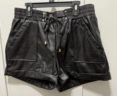 Ci Sono Faux Leather Shorts Wo Size Large Black Paper Bag Belted High Rise - Image 1 of 4