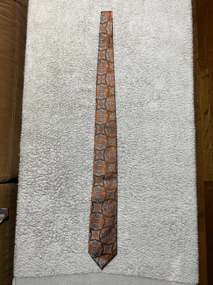 Corbata de vestir Samuelsohn para hombre en Italia naranja/marrón estampado de seda Foto 1 de 4