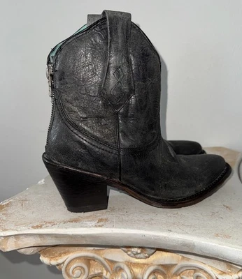 Leather Corral Cowboy Cowgirl Boots Booties Ankle Charcoal Gray Women 6M - Image 1 of 4