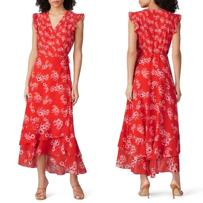 Vestido All Saints Para Mujer Talla 10 Rojo Dela Jazmín Floral Envolvente Maxi Niveles Boho Foto 1 de 4