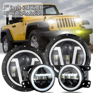 7" Inch Chrome LED Headlights 4" Fog Lights KIT For Jeep Wrangler JK 2007-2017 - Picture 1 of 20