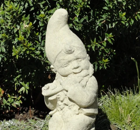 VINTAGE MUSICAL GNOME w/ FLUTE Solid Cement Concrete Outdoor Garden Statue Art Cover