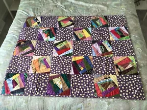 Purple Patchwork Busy Embroidered Accent Quilt Handmade with Machine Stitching - Picture 1 of 11