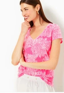 Neu mit Etikett Lilly Pulitzer Etta V-Ausschnitt Top Roxie Pink PB Anniversary Toile XXL - Bild 1 von 9