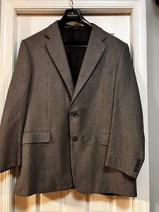 VTG Hickey Freeman Brown Herringbone Silk Wool Blazer Sport Coat Suit Jacket 44R - Picture 1 of 12
