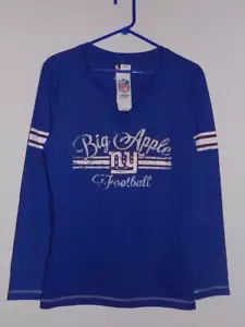 Camiseta New York Giants manga larga $40 para mujer grande azul dividido cuello en V NUEVA CON ETIQUETAS - Imagen 1 de 5