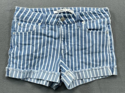 Pantalones cortos de mezclilla Celebrity Pink para mujer 5/27 azul Jean a rayas tiro bajo con puños Foto 1 de 4