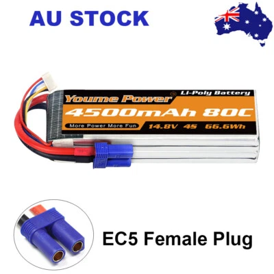 Youme 4500mAh 4S 14.8V LiPo Battery 80C EC5 for RC Drone Airplane Helicopter Car - image 1 of 4