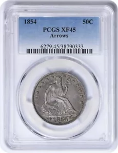 1854 Liberty sitzende halbe Dollarpfeile EF45 PCGS - Bild 1 von 2