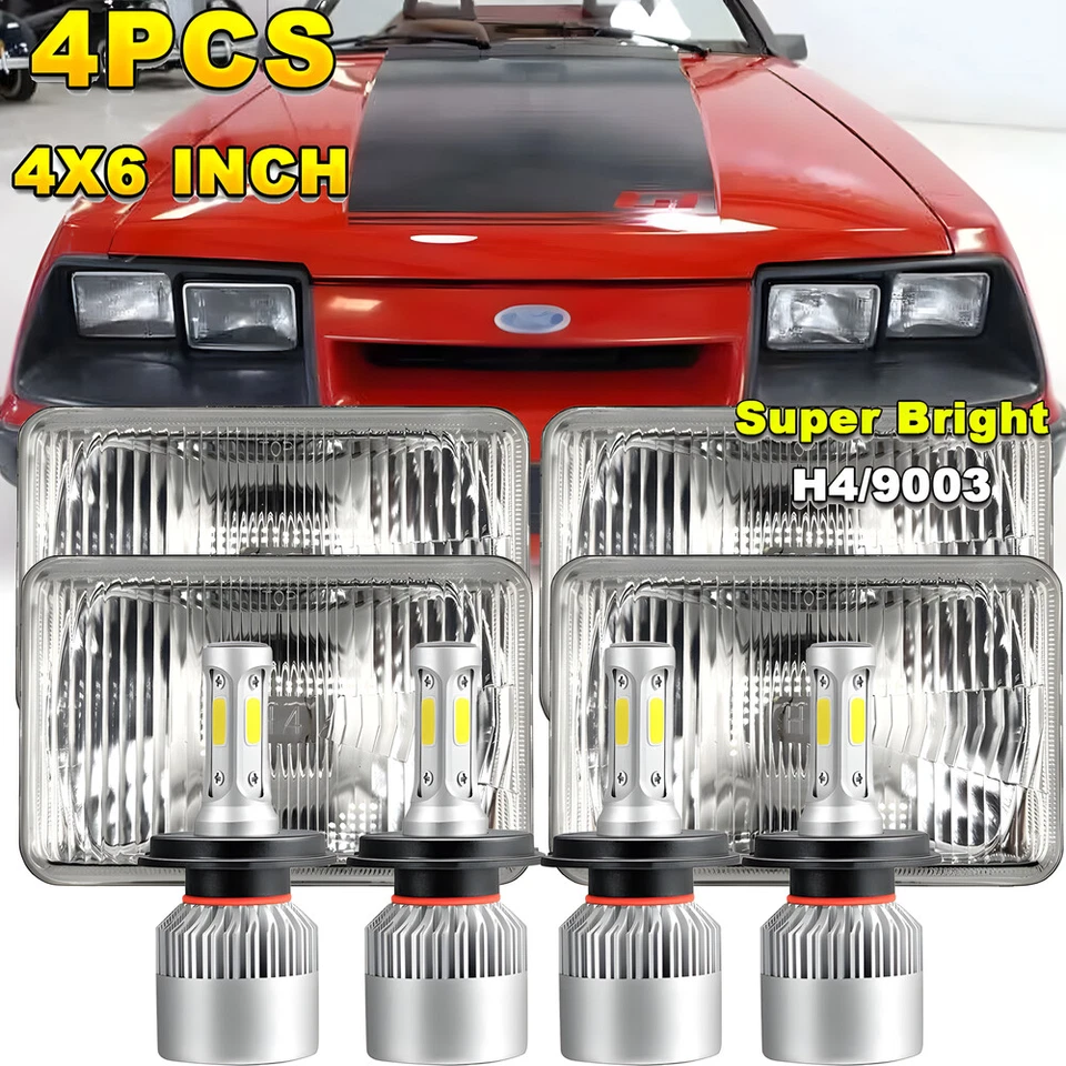 4x Faros LED cuadrados de haz alto/bajo DOT 4x6" para Ford Mustang 1979-1986 Foto 1 de 4