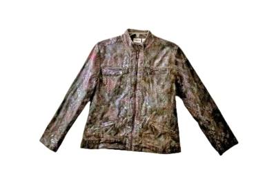 Chaqueta Moto CHICO'S Verde Estampado Serpiente Talla 2 EE. UU. Grande 12 Cremallera Brillo Chicos Foto 1 de 4
