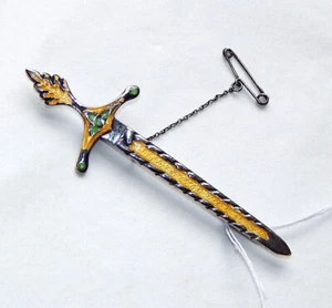 Antique Silver And Yellow & Green Enamel Brooch 3" MADE IN ENGLAND - Picture 1 of 4