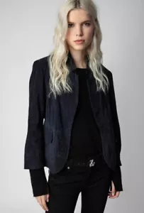 Zadig & Voltaire Verys Daim Crinkle Suede Leather Jacket Black $748, Sz 36, S US - Picture 1 of 10