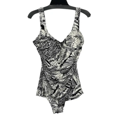 Traje de baño de una pieza frontal acanalado tropical azul para mujer negro blanco talla 18 Foto 1 de 4