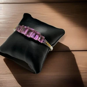 925 Silver STS Chuck Clemency Pink Purple Amethyst Hinged Cuff Bracelet ~ B - Picture 1 of 15