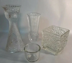 Lot of (4) FOSTORIA Avon Glass Candle Holder Containers Table Vases Used - Picture 1 of 10