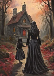 The Scarlet Path - Original ACEO Art Card Miniature Painting Print - 2.5" x 3.5" - Picture 1 of 2