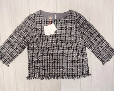 Женский пуловер Anne Klein с бахромой твидовый топ с вырезом лодочкой синий белый рукав 3/4 средний размер - Изображение 1 из 4