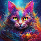 Digital Image Art Oil Paint Multicolored Cat  Wallpaper Picture Desktop Print