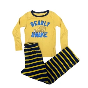 Gap Kids Boy Size 8 Pajamas PJ’s Fleece Pant Long Sleeve Shirt Bear Yellow Blue - Picture 1 of 7