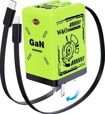 W&O 66W GaN Charger Fast Charging,Retractable Phone Wall Plug Green - Image 1 of 4