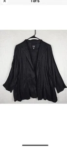 Eileen Fisher Womens Black Open Front Long Sleeve Linen Top Size XL Lagenlook - Picture 1 of 12