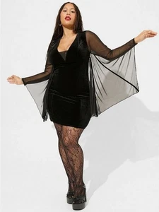 Torrid Bat Wing Dress Womens 4X Velour Mesh Mini Costume Witchy Stevie Nicks - Picture 1 of 12