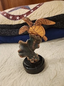 "DONJO" COPPER BRONZE PATINA SEA TURTLE STATUE BEACH MARINE LIFE CORAL 9.5" - Picture 1 of 7