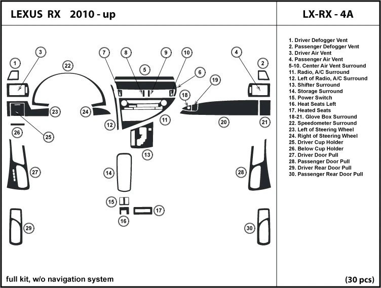 Kit de acabamento de painel de fibra de carbono para Lexus RX350 2010-2012 sem sistema de navegação - Imagem 1 de 1
