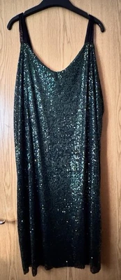 Made In Italy Brand New With Tags Emerald Green Sequin Lace Dress One Size 22-24 - Image 1 of 4